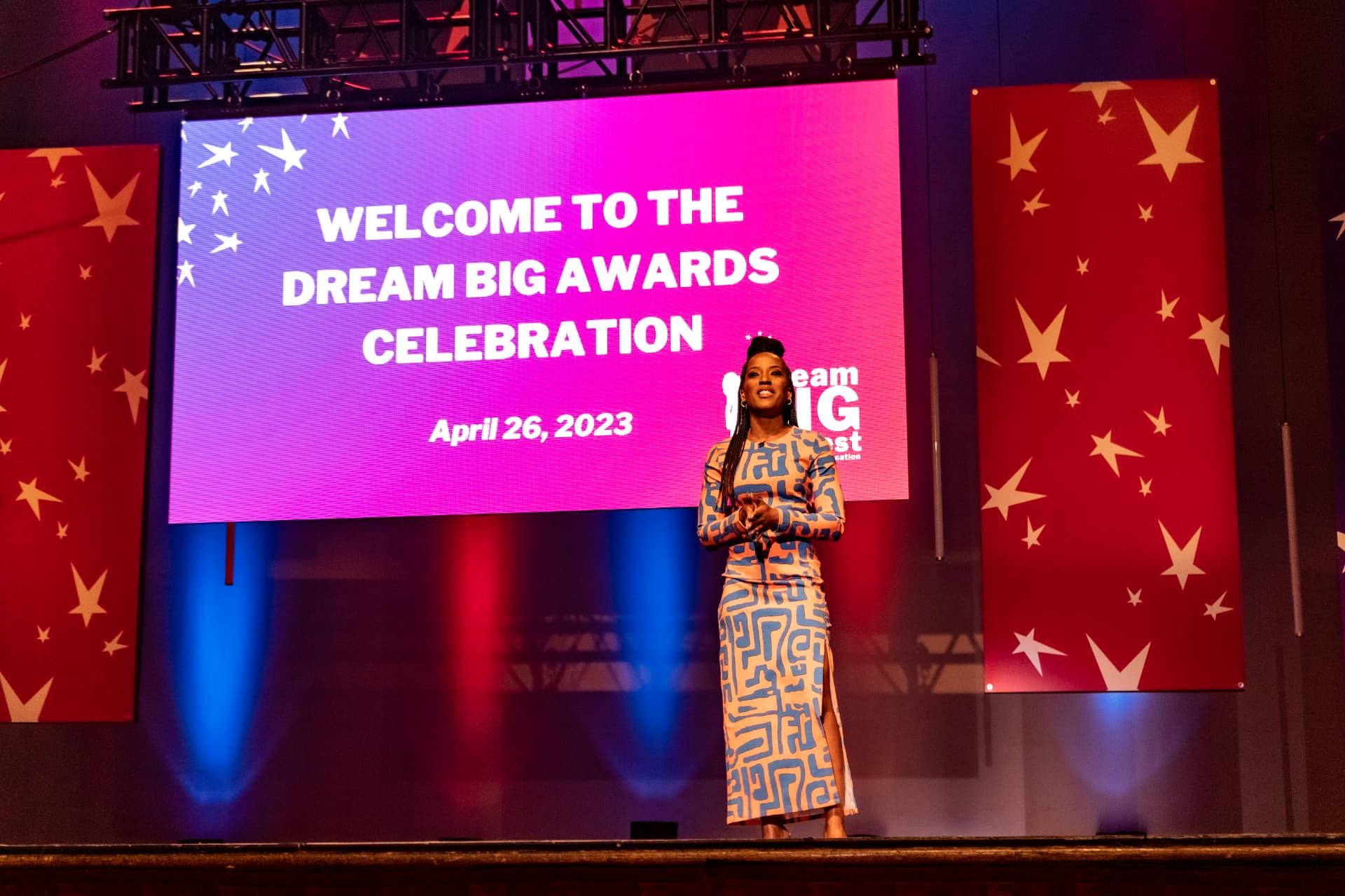 Megan Rivers on stage hosting the Dream Big Awards